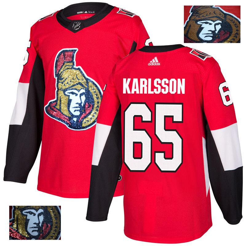 Men Ottawa Senators #65 Karlsson Red Gold embroidery Adidas NHL Jerseys